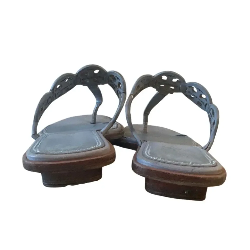 Tory Burch Mini Miller Thong Sandals 7 Blue Tiny Medallion‎ Logo